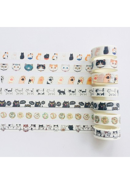 No.4 Tarzı 15MM * 5m Sevimli Siyah ve Beyaz Kedi Pençe Washi Bant Yapışkan Bant Dıy Scrapbooking Sticker Etiket Maskeleme Bandı (Yurt Dışından) modelleri