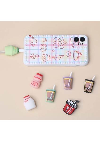 Q Tarzı Arging Kablo Bite Koruyucu Veri Hattı Kablosu Sevimli Karikatür Yumuşak -Apple Android Için Pvc Kapak Tip-C Kola Avokado Çiçeği (Yurt Dışından)