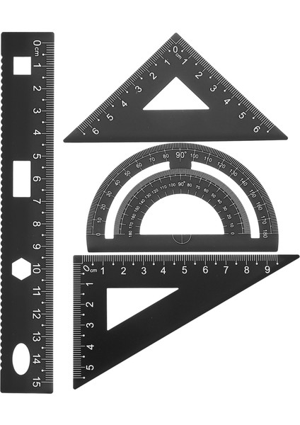 Siyah Stil 4 Paket Geometri Seti Metal Üçgen Cetvel Iletki Dik Açı Alet Seti Matematik Iletki Okul ve Ofis Malzemeleri (Yurt Dışından)