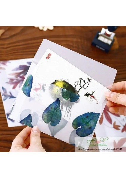 Mavi Yaprak Stili Lot 16*11CM Sülfürik Asit Kağıt Zarf, Tebrik Kartları Kapağı Için Desen Şeffaf Pencere Zarfı Bırakır (Yurt Dışından) fırsatları