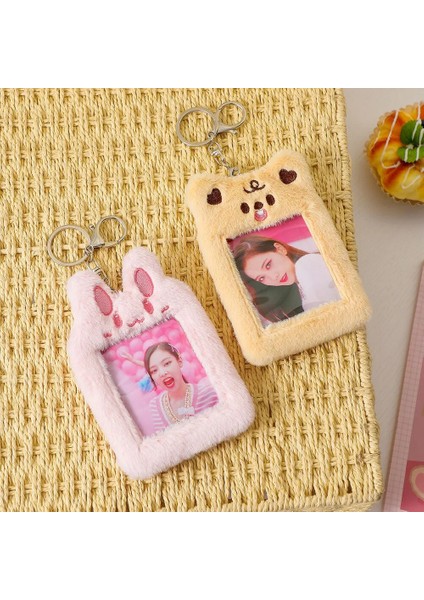 Bifeng Shop Kaki Tarzı Kawaii Ayı Tavşan Peluş Kadın Anahtarlık ile Kart Sahibi Kpop Idol Fotoğraflı Kol Kredi Kımlığı Banka Kartı Otobüs Kartı Koruyucu Kılıf (Yurt Dışından)