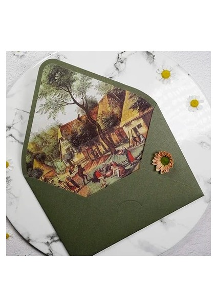 No.5 Tarzı Et Avokado Yeşil Serisi Vintage Zarflar Düğün Davetiyeleri Baskı Astar Zarflar Davetiye Kırtasiye (Yurt Dışından)
