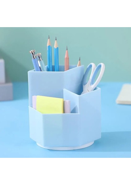 Mavi Stil Büyük Kapasiteli Kalemlik Öğrenci Kırtasiye Malzemesi Saklama Kutusu 360 Derece Rotasyon Yaratıcı Eğik Plastik Kırtasiye Malzemesi Saklama Kutusu (Yurt Dışından)