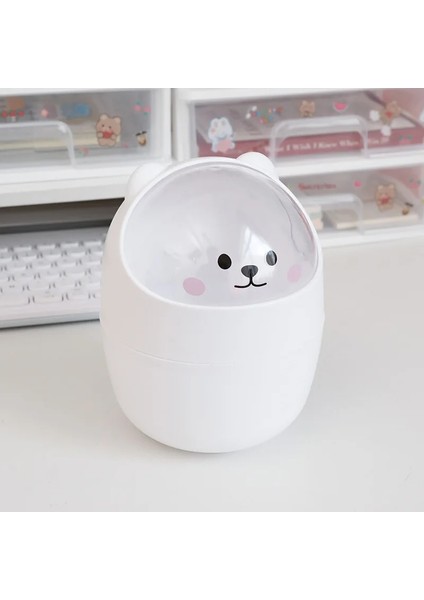 Beyaz Stil Ins Çöp Tenekesi Organizatör Ins Masaüstü Kapaklı Kawaii Sevimli Ayı Çöp Kutusu Saklama Kutusu Kız Kalemlik Depolama Kovası Flip Top (Yurt Dışından)