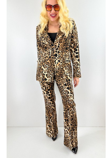 Leopar Desenli Ceket Pantolon Takım