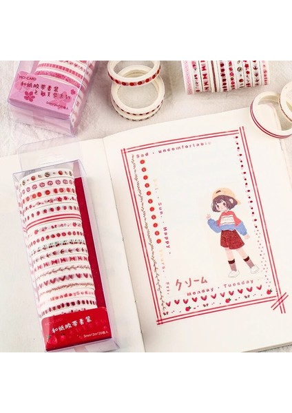 E Stili Ack Çok Renkli Washi Bant Scrapbooking Dekoratif Yapışkan Bantlar Kağıt Japon Kırtasiye Sticker (Yurt Dışından)