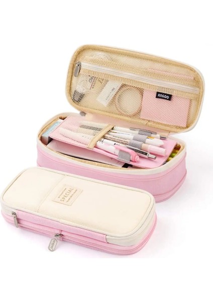 Pembe Tarzı Kawaii Sevimli Öğrenciler Kalem Kutusu Renk Engelleme Sıkıştırma Kalem Çantası Yıkanabilir Çok Fonksiyonlu Kırtasiye Kutuları Ebedi Kalemler (Yurt Dışından)