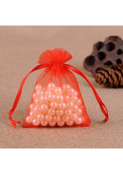 10 Adet Şeffaf Kırmızı Bez Kına Düğün Mevlüt Sünnet Hediye Kesesi Kese 14 cm x 12 cm Çanta