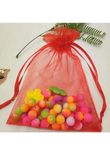 10 Adet Şeffaf Kırmızı Bez Kına Düğün Mevlüt Sünnet Hediye Kesesi Kese 14 cm x 12 cm Çanta