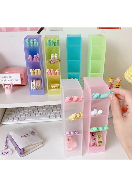 Mor Tarzı Çoklu Izgaralar Eğik Kalemlik Macaron Renk Kırtasiye Kalem Organizatör Saklama Kutusu Kawaii Masaüstü Aksesuarları Okul Malzemeleri (Yurt Dışından) modelleri