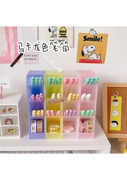 Mor Tarzı Çoklu Izgaralar Eğik Kalemlik Macaron Renk Kırtasiye Kalem Organizatör Saklama Kutusu Kawaii Masaüstü Aksesuarları Okul Malzemeleri (Yurt Dışından) indirimleri