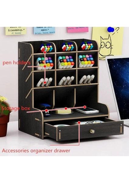 A1 Stili Sharkbang Büyük Kapasiteli Ahşap Masa Üstü Organiser Tutucu Kalem Kalem Çeşitli Eşyalar Rozet Tutucu Saklama Kutusu Ofis Kırtasiye (Yurt Dışından) fırsatları