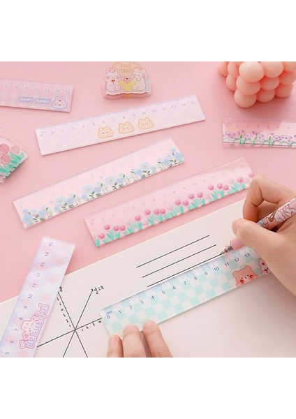 No.4 Stili Şeffaf Çiçek Cetvel Okul Malzemeleri 15 cm Çizim Aracı Okula Dönüş Fournitures Scolaires Kawaii Kırtasiye Okul Kuralları (Yurt Dışından) fiyatları