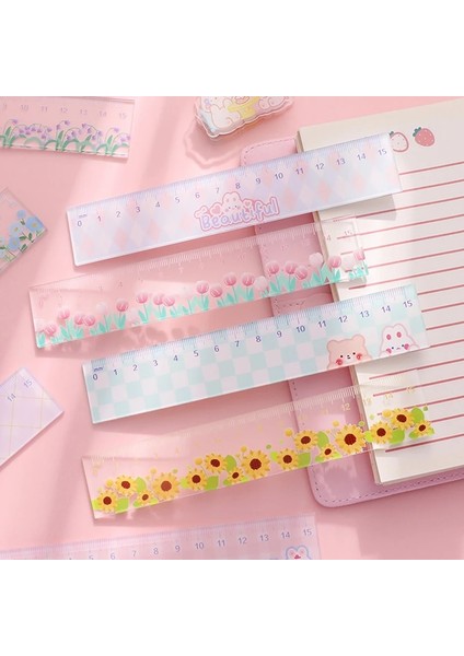No.4 Stili Şeffaf Çiçek Cetvel Okul Malzemeleri 15 cm Çizim Aracı Okula Dönüş Fournitures Scolaires Kawaii Kırtasiye Okul Kuralları (Yurt Dışından) modelleri