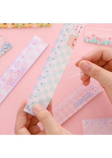 No.4 Stili Şeffaf Çiçek Cetvel Okul Malzemeleri 15 cm Çizim Aracı Okula Dönüş Fournitures Scolaires Kawaii Kırtasiye Okul Kuralları (Yurt Dışından) fırsatları