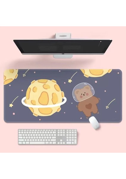 F-800X300X2MM Stili Ins Tarzı Sevimli Pembe Gezegen Tavşan Mouse Pad Oyun Büyük Süper Kawaii Bilgisayar Mat Kaymaz Klavye Pedi Ev Ofis Masaüstü Mat (Yurt Dışından)