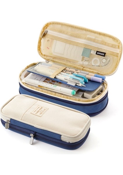 No.8 Tarzı Anvas Çift Katmanlı Kalem Kutusu Büyük Kapasiteli Okul Öğrenci Çocuklar Makyaj Çantası Kalem Kutusu Kılıfı Kalem Çantaları Kırtasiye Tedarik (Yurt Dışından)