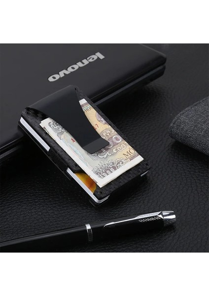 Thj-H Tarzı Üst Karbon Fiber Kredi Kartı Tutucu Cüzdan Yeni Tasarım Minimalist Rfid Engelleme Ince Metal Kart Sahibi Anti Koruma Klipsi Erkekler Için (Yurt Dışından) modelleri