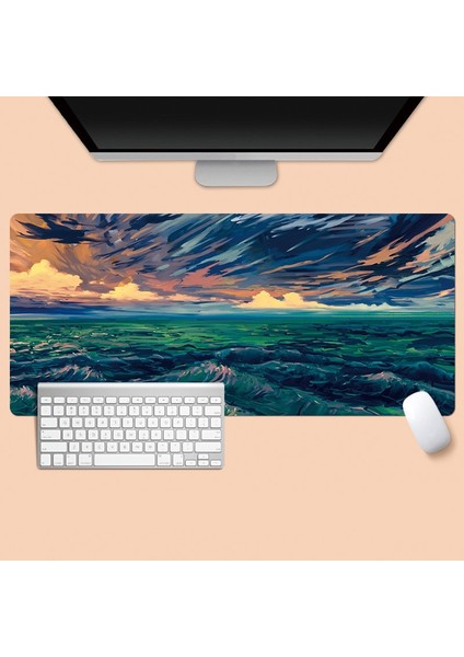E-300X800X2MM Tarzı Van Gogh Mouse Pad Yağlıboya Tarzı Büyük Ofis Sümen Pad Kaymaz Kalınlaşmış Kauçuk Klavye Matı Masaüstü Aksesuarları (Yurt Dışından)