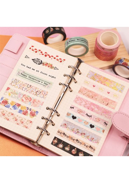 No.18 Tarzı Altın Folyo Kalp Washi Bant Sevgililer Günü Maskeleme Bandı Scrapbooking Kawaii Aşk Çiçek Dekoratif Bant Sabit Malzemeler (Yurt Dışından) indirimleri