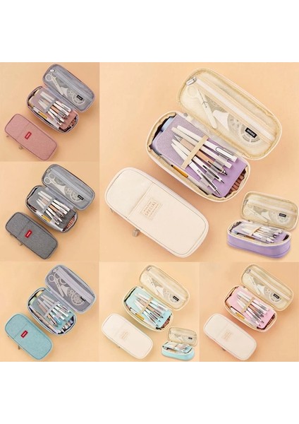 No.5 Tarzı Anvas Çift Katmanlı Kalem Kutusu Büyük Kapasiteli Okul Öğrenci Çocuklar Makyaj Çantası Kalem Kutusu Kılıfı Kalem Çantaları Kırtasiye Tedarik (Yurt Dışından) indirimleri