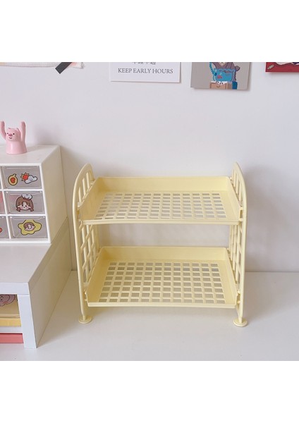 Sarı Stil Sevimli 2 Katmanlı Kozmetik Fırça Kalem Depolama Rafı Basit Masaüstü Kırtasiye Organizatör Raf Basit Dıy Katlanır El Yapımı Raf (Yurt Dışından)