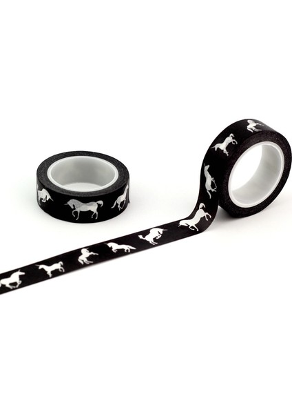 Tek Boynuzlu At Tarzı 1x Siyah ve Beyaz Japon Washi Bant Dekoratif Kağıt Bant Dıy Karalama Defteri Kağıdı Fotoğraf Albümü Yapışkanlı Maskeleme Bandı Seti (Yurt Dışından)