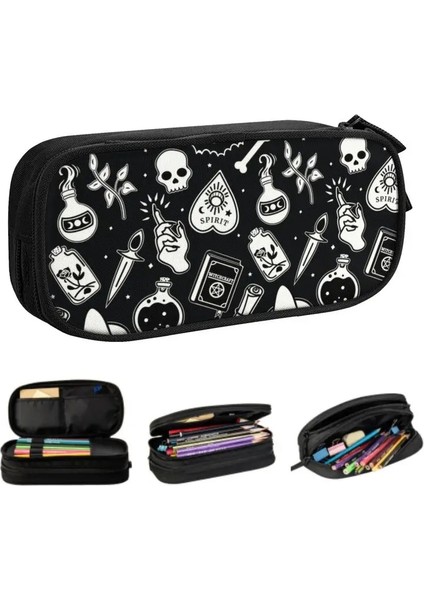 No.9 Stili Witchy Özü Sevimli Kalem Kutusu Erkek Kızlar Büyük Depolama Cadılar Bayramı Ürkütücü Cadı Kafatası Kalem Çantası Öğrencileri Kırtasiye (Yurt Dışından) fiyatları