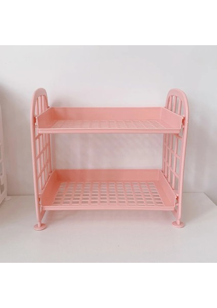 Pembe Tarzı Sevimli 2 Katmanlı Kozmetik Fırça Kalem Depolama Rafı Basit Masaüstü Kırtasiye Organizatör Raf Basit Dıy Katlanır El Yapımı Raf (Yurt Dışından)