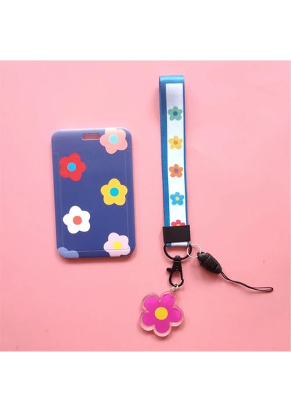 B-Kısa Tarzı Moda Trendy Çiçekler Kredi Kartı Sahibinin Sevimli Kore Kordon Kimlik Rozeti Tutucu Çanta Kadın Seyahat Banka Otobüs Kartvizit Kapağı (Yurt Dışından)
