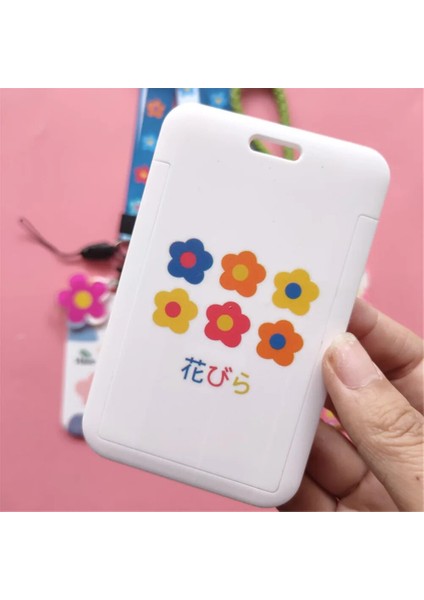 B-Kısa Tarzı Moda Trendy Çiçekler Kredi Kartı Sahibinin Sevimli Kore Kordon Kimlik Rozeti Tutucu Çanta Kadın Seyahat Banka Otobüs Kartvizit Kapağı (Yurt Dışından)