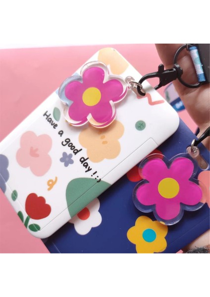 B-Kısa Tarzı Moda Trendy Çiçekler Kredi Kartı Sahibinin Sevimli Kore Kordon Kimlik Rozeti Tutucu Çanta Kadın Seyahat Banka Otobüs Kartvizit Kapağı (Yurt Dışından)