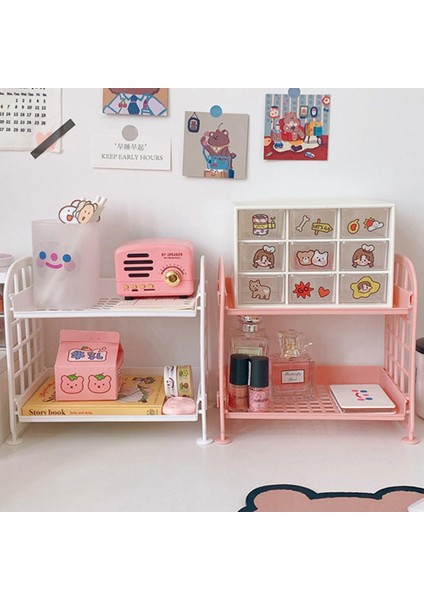 Beyaz Stil Kawaii Macaron Minimalist Masa Masaüstü Organizatör Depolama Rafı Öğrenci Yurdu Katlanır Içi Boş Raf Cilt Bakımı Depolama Rafı (Yurt Dışından) fiyatları