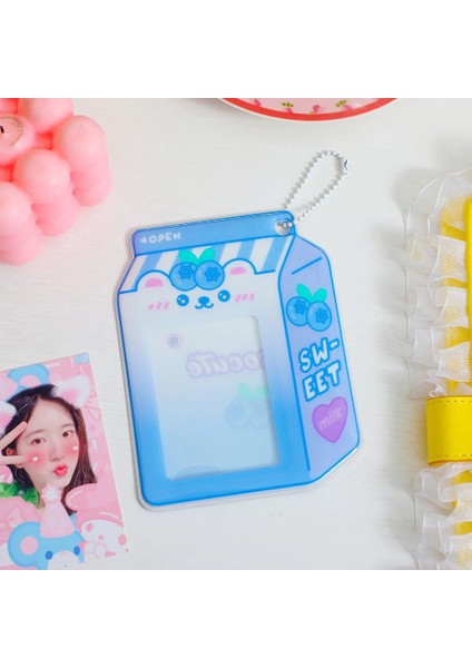 Mavi Stil Kore Süt Şişesi Fotocard Tutucu Ard Seti Karikatür Sevimli Fotoğraf Yıldız Takip Öğrenci Kız Otobüs Kartı Depolama (Yurt Dışından)