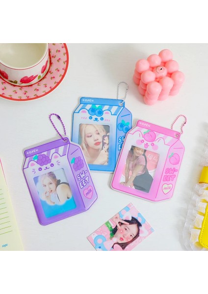 Mavi Stil Kore Süt Şişesi Fotocard Tutucu Ard Seti Karikatür Sevimli Fotoğraf Yıldız Takip Öğrenci Kız Otobüs Kartı Depolama (Yurt Dışından) modelleri