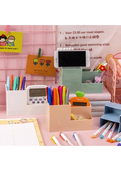 Pembe Tarzı Çok Fonksiyonlu Masaüstü Kalem Tutucu Ofis Okul Saklama Kutusu Renkli Plastik Kutu Masa Kalem Kalem Organizatör Cep Telefonu Braketi (Yurt Dışından) modelleri