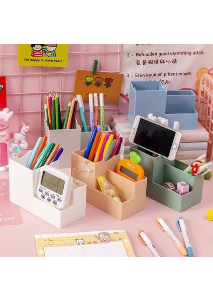 Pembe Tarzı Çok Fonksiyonlu Masaüstü Kalem Tutucu Ofis Okul Saklama Kutusu Renkli Plastik Kutu Masa Kalem Kalem Organizatör Cep Telefonu Braketi (Yurt Dışından) fırsatları