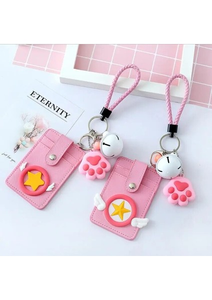 B Tarzı Sharkbang Kawaii Pu Deri Çift Taraflı Pembe Kalp Çan Halat Kart Sahibinin Otobüs Banka Kımlık Kartı Anahtarlık Koruma Kılıfı (Yurt Dışından) indirimleri
