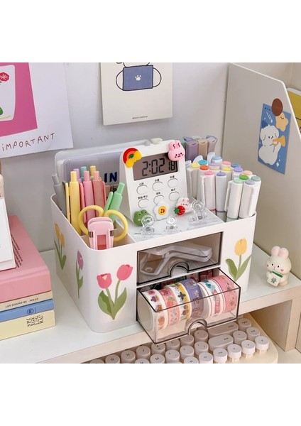 Mavi Stil Ins Masaüstü Kalemlik Kırtasiye Malzemesi Saklama Kutusu Çekmeceli Konteyner Ofis Okul Malzemeleri Kawaii Masa Aksesuarları Kalem Tutucu (Yurt Dışından) fiyatları