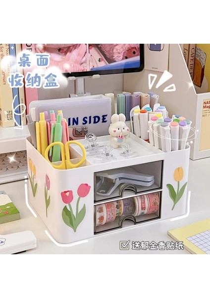 Mavi Stil Ins Masaüstü Kalemlik Kırtasiye Malzemesi Saklama Kutusu Çekmeceli Konteyner Ofis Okul Malzemeleri Kawaii Masa Aksesuarları Kalem Tutucu (Yurt Dışından) fırsatları