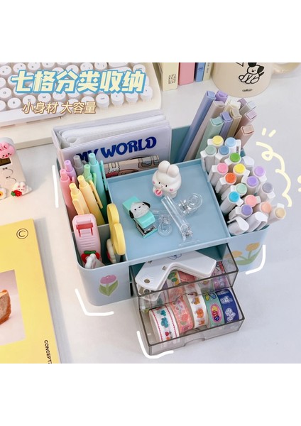 Mavi Stil Ins Masaüstü Kalemlik Kırtasiye Malzemesi Saklama Kutusu Çekmeceli Konteyner Ofis Okul Malzemeleri Kawaii Masa Aksesuarları Kalem Tutucu (Yurt Dışından) indirimleri