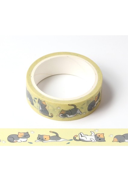 Sevimli Karikatür Tembel Kedi Maskeleme Washi Bant Dekoratif Yapışkan Bant Decora Diy Scrapbooking Sticker Etiket Kawaii Kırtasiye (Yurt Dışından)