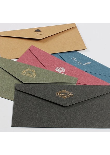 Yeşil Stil 5 Adetlot Vintage Altın Davetiyeler Için Zarflar Kraft Kağıt Hediye Kartı Pencere Zarf Düğün Mektup Seti Mailer Kırtasiye (Yurt Dışından)