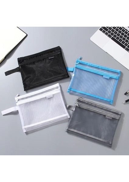 Gri-A4-05 Stili A4 A5 Basit Şeffaf Çift Örgü Çanta Kalem Kutusu Ofis Öğrenci Kalem Kutuları Naylon Kalem Kutusu Okul Malzemeleri Kalem Kutusu (Yurt Dışından) fiyatları