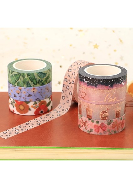 B469 Stili 2022 Yeni M Bahar Yıldızlı Gökyüzü Kelebekler Sütlü Çay Çiçekler Leopar Baskılı Maskeleme Bandı Scrapbooking Kırtasiye Washi Bant (Yurt Dışından)