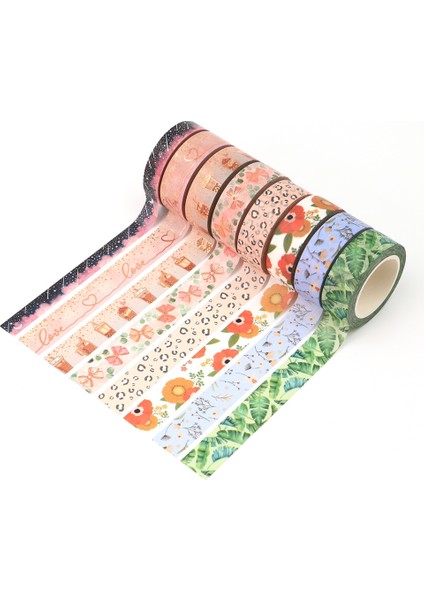 B469 Stili 2022 Yeni M Bahar Yıldızlı Gökyüzü Kelebekler Sütlü Çay Çiçekler Leopar Baskılı Maskeleme Bandı Scrapbooking Kırtasiye Washi Bant (Yurt Dışından)