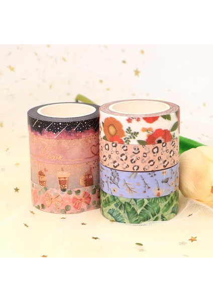 B469 Stili 2022 Yeni M Bahar Yıldızlı Gökyüzü Kelebekler Sütlü Çay Çiçekler Leopar Baskılı Maskeleme Bandı Scrapbooking Kırtasiye Washi Bant (Yurt Dışından)