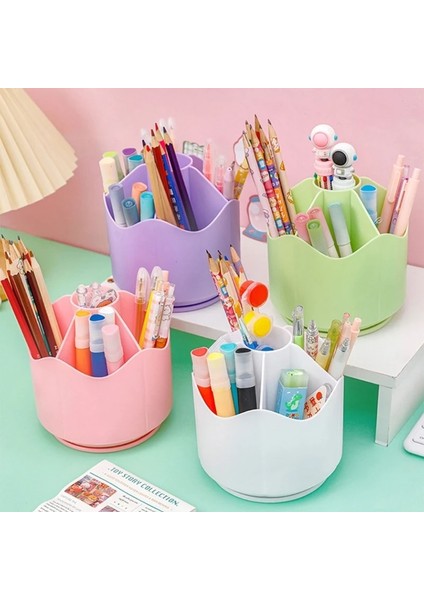 Beyaz Stil 360 Derece Dönen Kalemlik Büyük Kapasiteli Kalem Kalem Pot Plastik Kırtasiye Masa Düzenleyici Kutusu Makyaj Fırça Rafı (Yurt Dışından) fiyatları