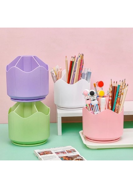 Beyaz Stil 360 Derece Dönen Kalemlik Büyük Kapasiteli Kalem Kalem Pot Plastik Kırtasiye Masa Düzenleyici Kutusu Makyaj Fırça Rafı (Yurt Dışından) fırsatları