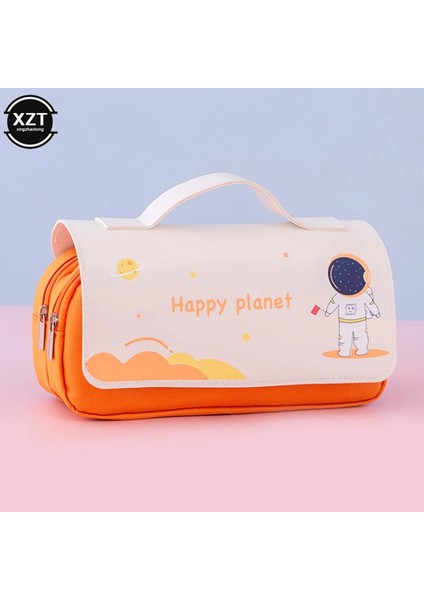 Turuncu Tarzı Uzay Astronot Taşınabilir Kalem Kutusu Sevimli Karikatür Çocuk Kırtasiye Çantası Büyük Kapasiteli Saklama Çantası Okul Studen Tuval Kalem Çantası (Yurt Dışından)